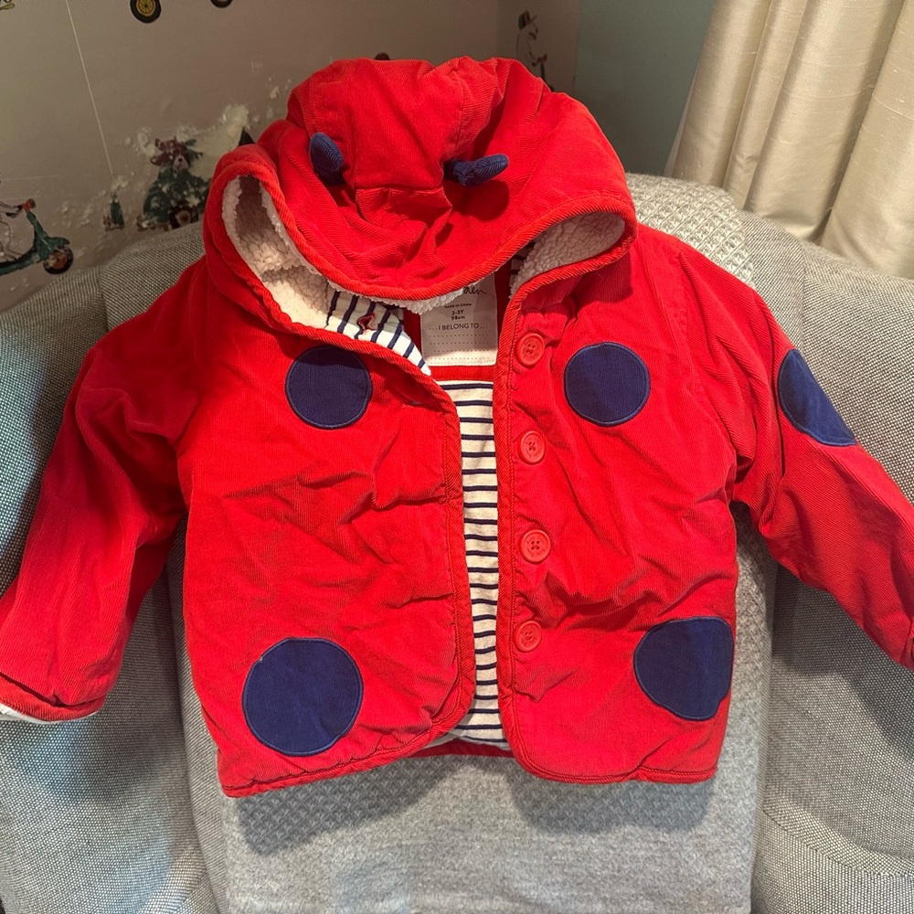 Mini Boden Red Puffer Jacket with Navy Accents